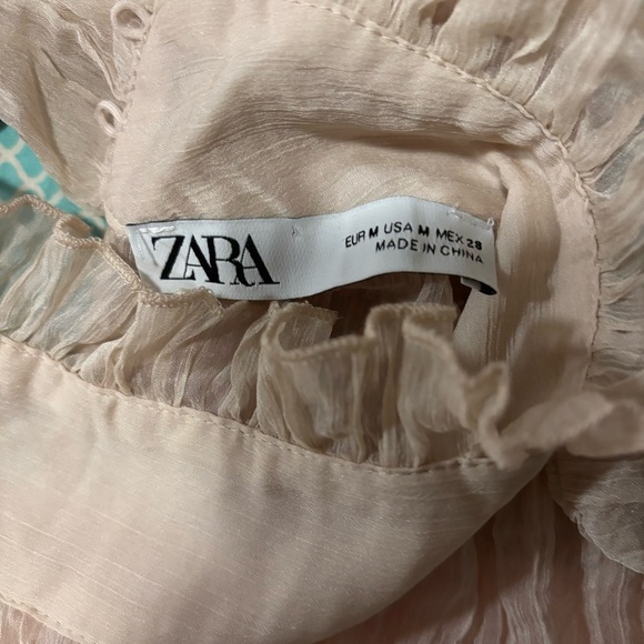 NWOT Zara Bloggers Fav Cream Chiffon Ruffle Ribbon Bow Tie Knit Sweater Top M - Picture 7 of 7